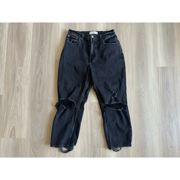 Abercrombie & Fitch Denim - ABERCROMBIE + FITCH The Ankle Straight Ultra High Rise Distressed Black Jeans